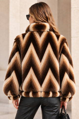 Chevron Pattern Faux Fur Jacket