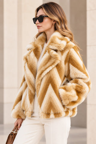Chevron Pattern Faux Fur Jacket