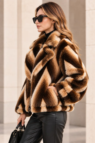 Chevron Pattern Faux Fur Jacket
