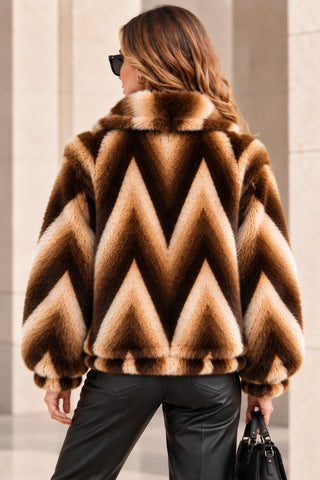 Chevron Pattern Faux Fur Jacket