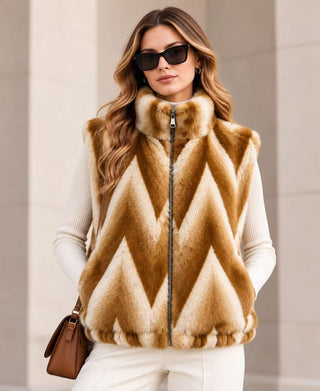 Chevron Pattern Faux Fur Vest