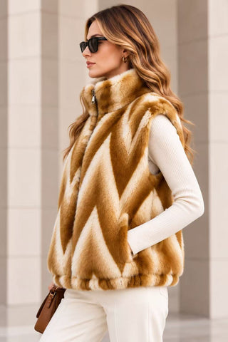 Chevron Pattern Faux Fur Vest