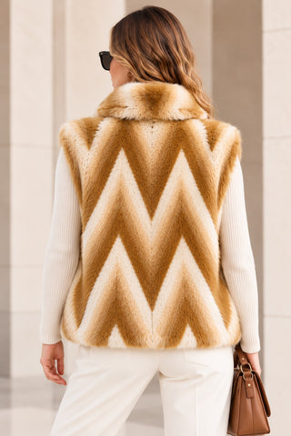 Chevron Pattern Faux Fur Vest