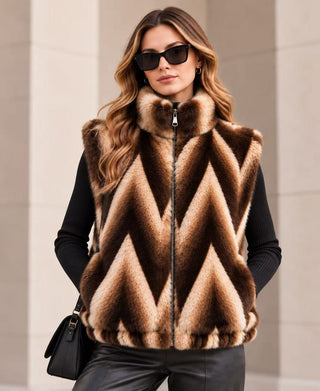 Chevron Pattern Faux Fur Vest