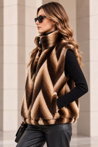 Chevron Pattern Faux Fur Vest