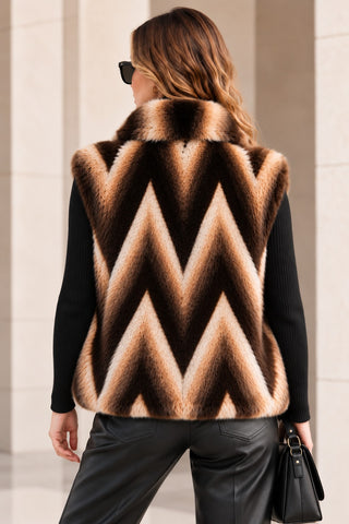 Chevron Pattern Faux Fur Vest