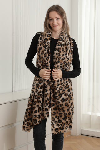 Leopard Pattern Oblong Scarf W/ Trim
