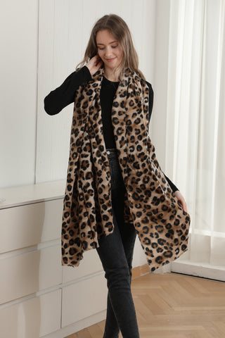 Leopard Pattern Oblong Scarf W/ Trim