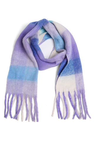 Checkered Pattern Oblong Scarf W/ Fringe
