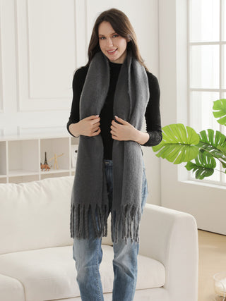 Solid Color Oblong Scarf W/ Fringe