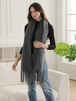 Solid Color Oblong Scarf W/ Fringe