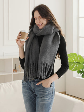 Solid Color Oblong Scarf W/ Fringe