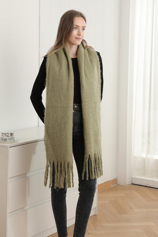 Solid Color Oblong Scarf W/ Fringe