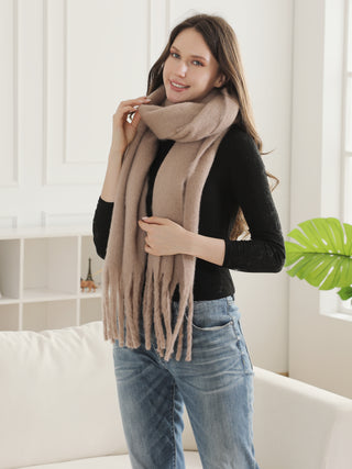 Solid Color Oblong Scarf W/ Fringe