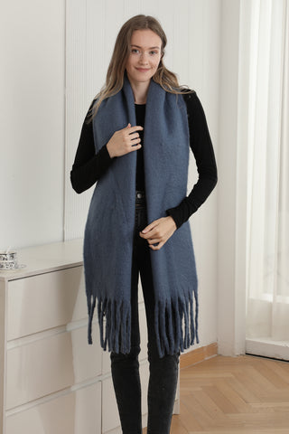 Solid Color Oblong Scarf W/ Fringe