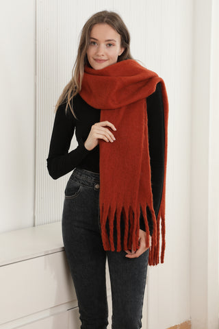Solid Color Oblong Scarf W/ Fringe