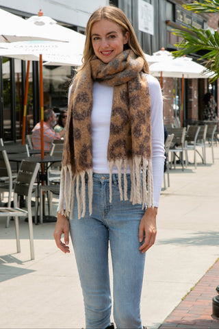 Color-Gradient Leopard Pattern Oblong Scarf W/ Fringe