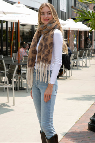 Color-Gradient Leopard Pattern Oblong Scarf W/ Fringe