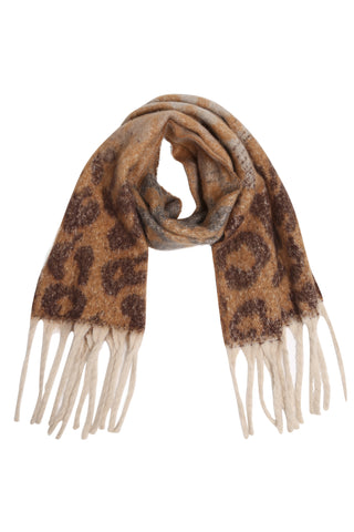 Color-Gradient Leopard Pattern Oblong Scarf W/ Fringe