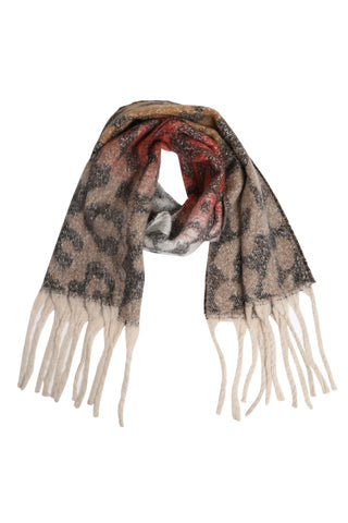 Color-Gradient Leopard Pattern Oblong Scarf W/ Fringe