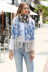 Color-Gradient Leopard Pattern Oblong Scarf W/ Fringe