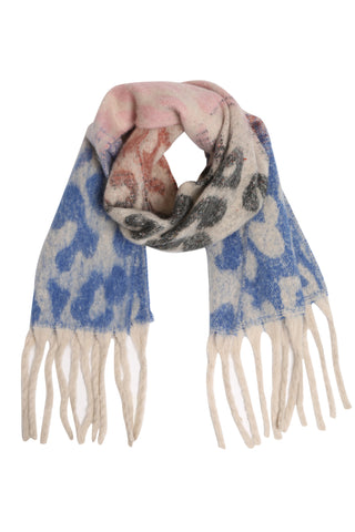 Color-Gradient Leopard Pattern Oblong Scarf W/ Fringe