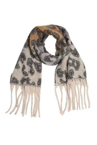 Color-Gradient Leopard Pattern Oblong Scarf W/ Fringe