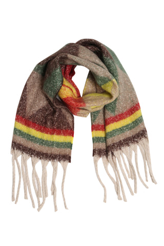 Multi-Colored Geometric Pattern Oblong Scarf W/ Fringe