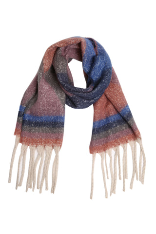 Multi-Colored Geometric Pattern Oblong Scarf W/ Fringe