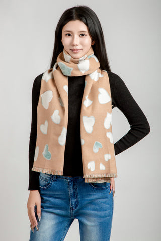 Heart Pattern Oblong Scarf W/ Trim