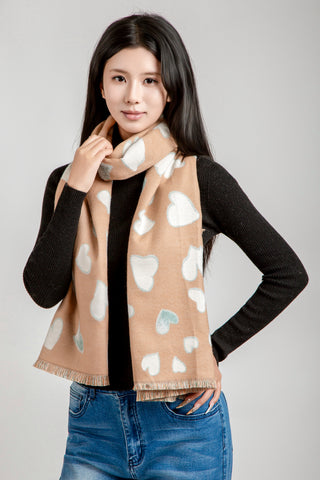 Heart Pattern Oblong Scarf W/ Trim