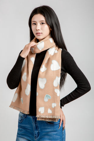 Heart Pattern Oblong Scarf W/ Trim