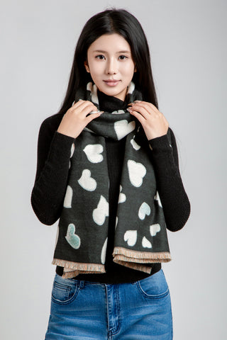 Heart Pattern Oblong Scarf W/ Trim