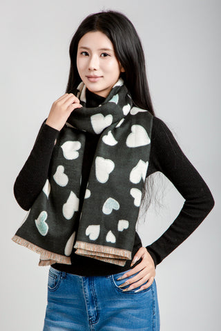 Heart Pattern Oblong Scarf W/ Trim