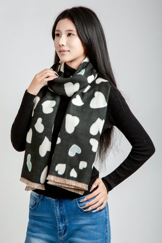Heart Pattern Oblong Scarf W/ Trim