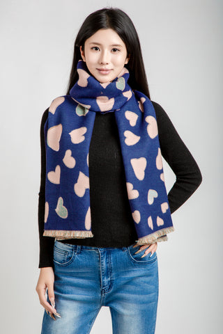 Heart Pattern Oblong Scarf W/ Trim