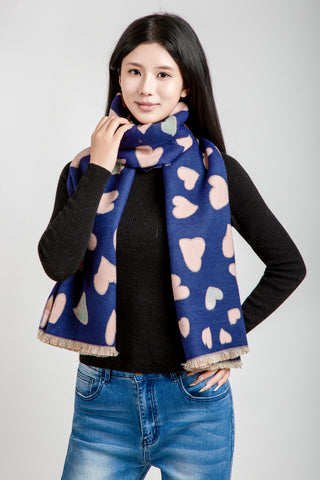 Heart Pattern Oblong Scarf W/ Trim