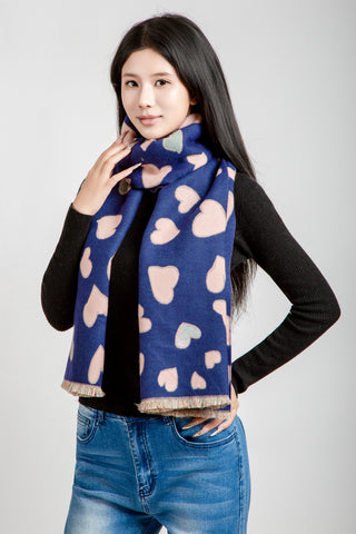 Heart Pattern Oblong Scarf W/ Trim