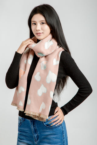 Heart Pattern Oblong Scarf W/ Trim