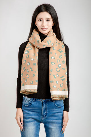 Leopard Pattern Oblong Scarf W/ Trim
