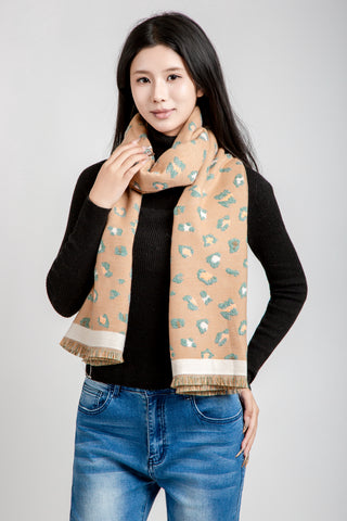 Leopard Pattern Oblong Scarf W/ Trim