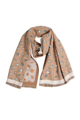 Leopard Pattern Oblong Scarf W/ Trim