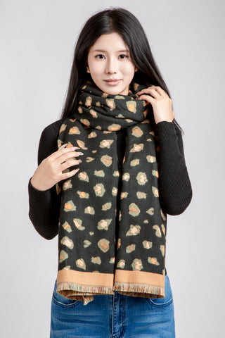 Leopard Pattern Oblong Scarf W/ Trim