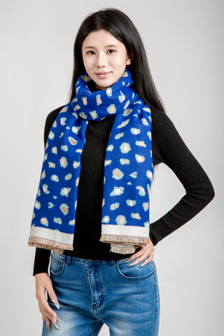 Leopard Pattern Oblong Scarf W/ Trim