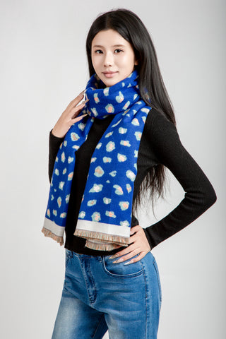 Leopard Pattern Oblong Scarf W/ Trim