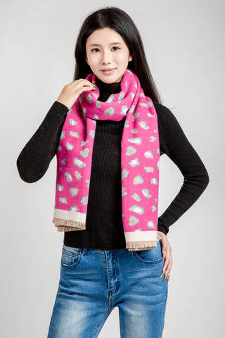 Leopard Pattern Oblong Scarf W/ Trim