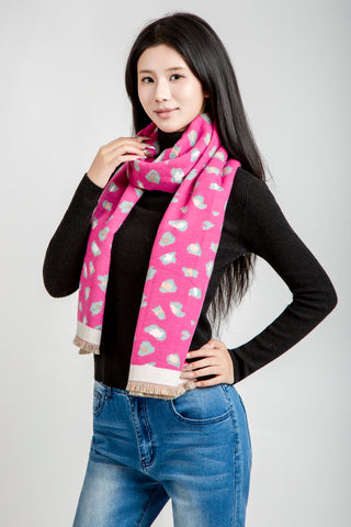 Leopard Pattern Oblong Scarf W/ Trim