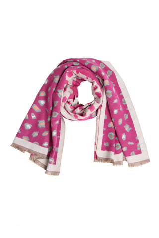 Leopard Pattern Oblong Scarf W/ Trim