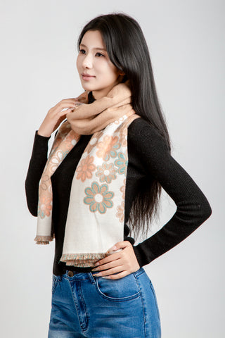 Floral Pattern Oblong Scarf W/ Trim