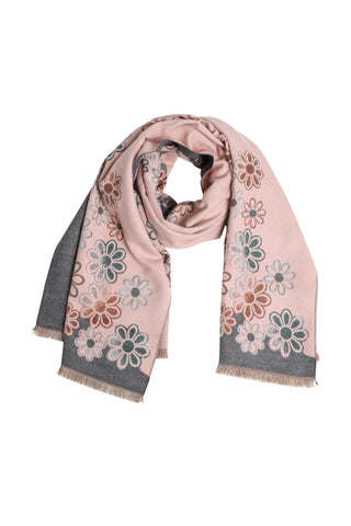 Floral Pattern Oblong Scarf W/ Trim